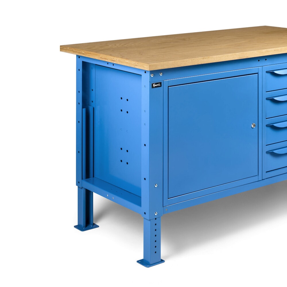 N° de l'image du produit 12 : Établi Fami, réglable en Hauteur de construction, 4 tiroirs et 1 Armoire, capacité de charge 1 000 kg, HxLxP 740-1,110 x 1 500 x 750 mm, RAL 5012 bleu clair