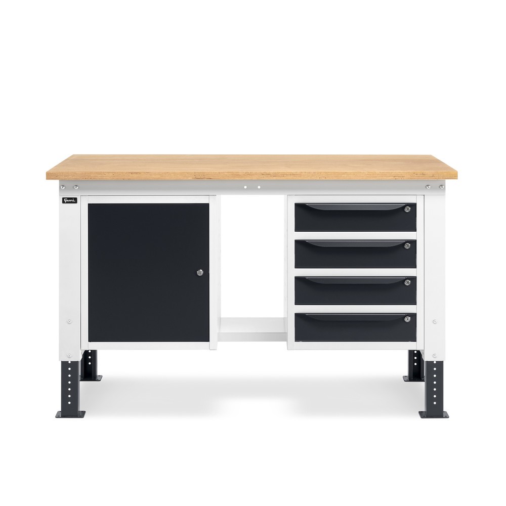 Produktabbildung Nr. 2: Établi Fami, réglable en Hauteur de construction, 4 tiroirs (espace) et 1 Armoire, capacité de charge 1 000 kg, HxLxP 740-1,110 x 1 500 x 750 mm, gris clair/RAL 7016 gris anthracite RAL 7016