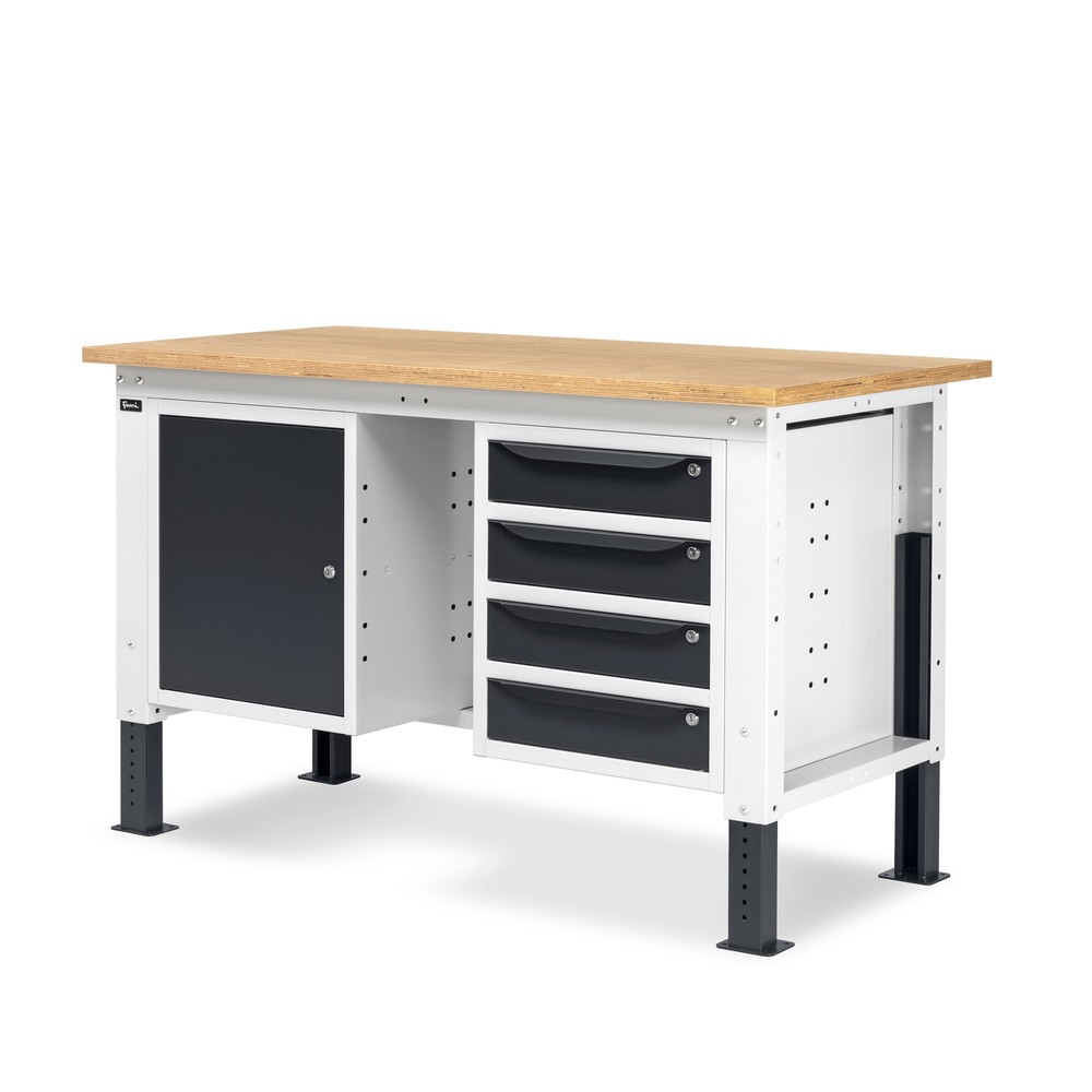 Produktabbildung Nr. 3: Établi Fami, réglable en Hauteur de construction, 4 tiroirs (espace) et 1 Armoire, capacité de charge 1 000 kg, HxLxP 740-1,110 x 1 500 x 750 mm, gris clair/RAL 7016 gris anthracite RAL 7016