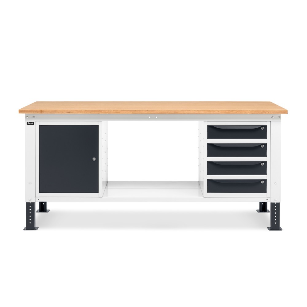 Produktabbildung Nr. 2: Établi Fami, réglable en Hauteur de construction, 4 tiroirs et 1 Armoire, capacité de charge 1 000 kg, HxLxP 740-1,110 x 2 000 x 750 mm, gris clair/RAL 7016 gris anthracite