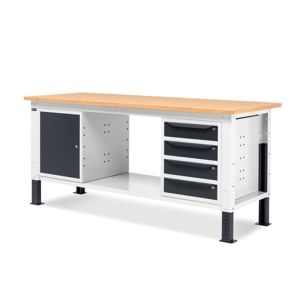 Produktabbildung Nr. 3: Établi Fami, réglable en Hauteur de construction, 4 tiroirs et 1 Armoire, capacité de charge 1 000 kg, HxLxP 740-1,110 x 2 000 x 750 mm, gris clair/RAL 7016 gris anthracite