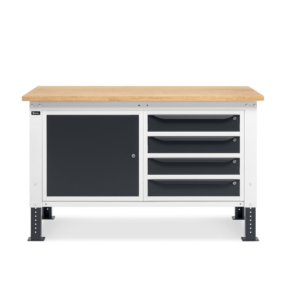 Produktabbildung Nr. 2: Établi Fami, réglable en Hauteur de construction, 4 tiroirs et 1 Armoire, capacité de charge 1 000 kg, HxLxP 740-1,110 x 1 500 x 750 mm, gris clair/RAL 7016 gris anthracite RAL 7016