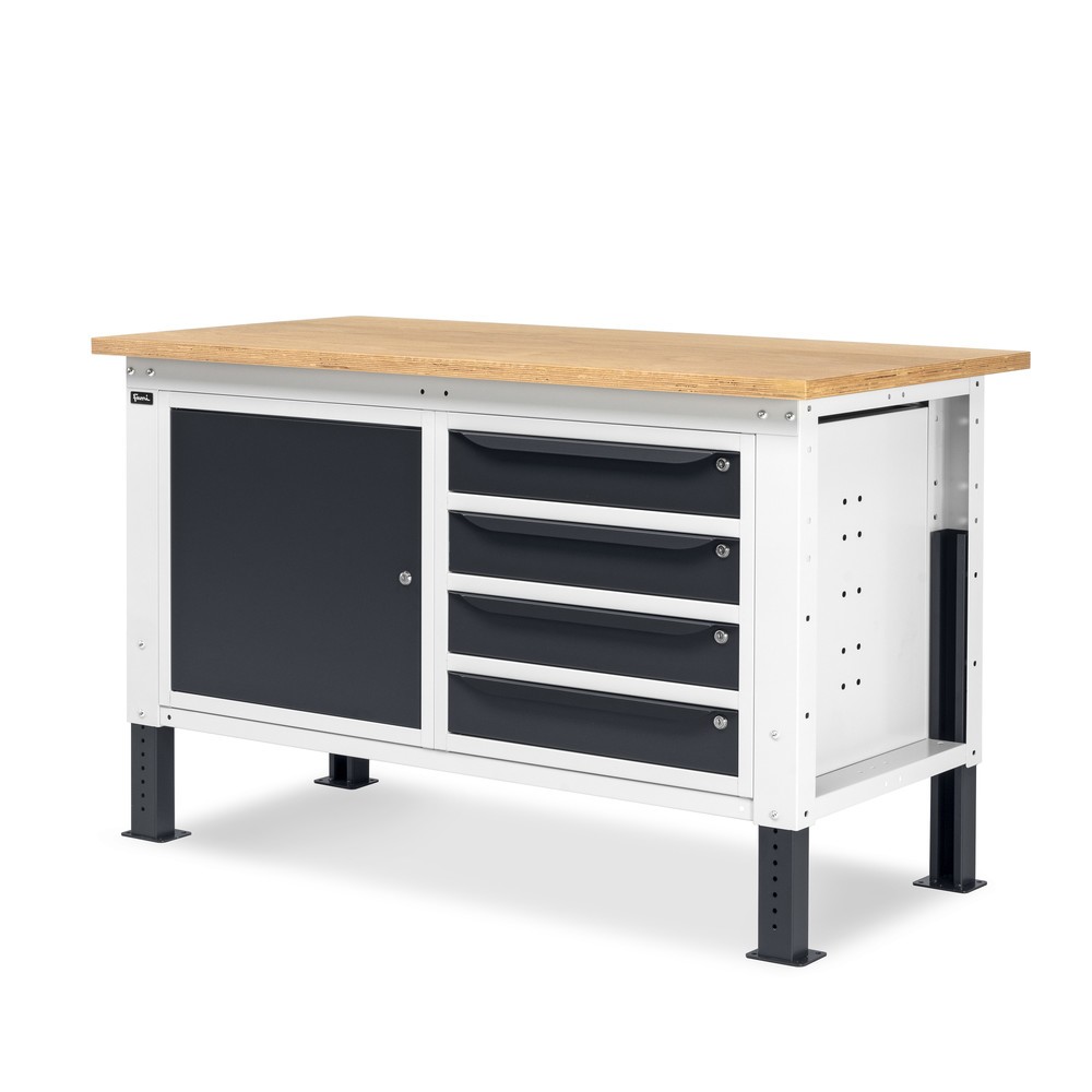 Produktabbildung Nr. 3: Établi Fami, réglable en Hauteur de construction, 4 tiroirs et 1 Armoire, capacité de charge 1 000 kg, HxLxP 740-1,110 x 1 500 x 750 mm, gris clair/RAL 7016 gris anthracite RAL 7016
