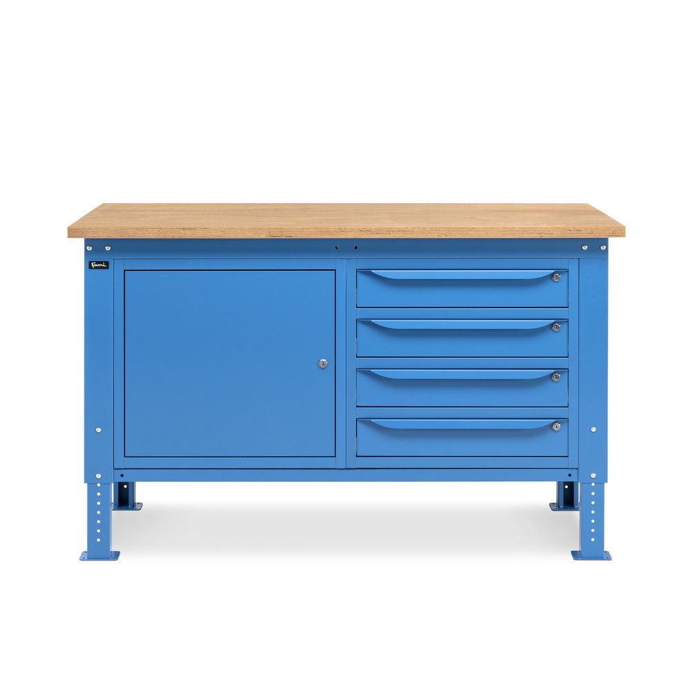 Produktabbildung Nr. 2: Établi Fami, réglable en Hauteur de construction, 4 tiroirs et 1 Armoire, capacité de charge 1 000 kg, HxLxP 740-1,110 x 1 500 x 750 mm, RAL 5012 bleu clair