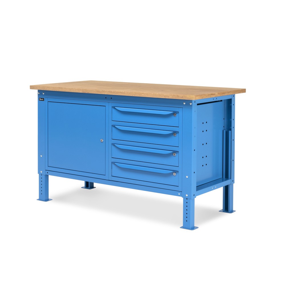 Produktabbildung Nr. 3: Établi Fami, réglable en Hauteur de construction, 4 tiroirs et 1 Armoire, capacité de charge 1 000 kg, HxLxP 740-1,110 x 1 500 x 750 mm, RAL 5012 bleu clair