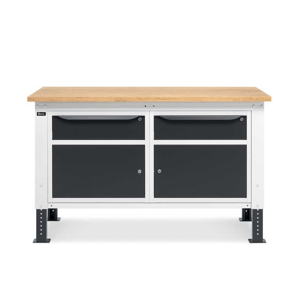 Produktabbildung Nr. 2: Établi Fami, réglable en Hauteur de construction, 2 tiroirs et 2 armoires, capacité de charge 1 000 kg, HxLxP 740-1,110 x 1 500 x 750 mm, gris clair/RAL 7016 gris anthracite