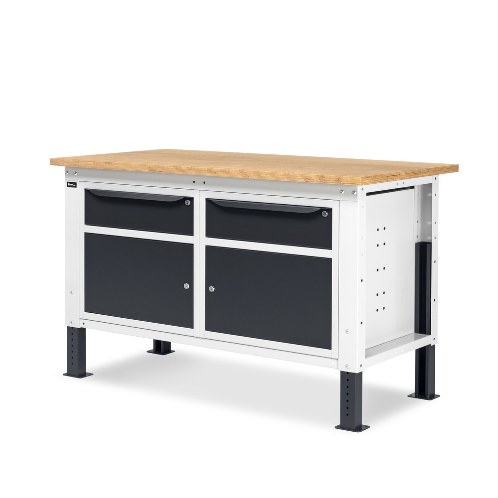 Produktabbildung Nr. 3: Établi Fami, réglable en Hauteur de construction, 2 tiroirs et 2 armoires, capacité de charge 1 000 kg, HxLxP 740-1,110 x 1 500 x 750 mm, gris clair/RAL 7016 gris anthracite
