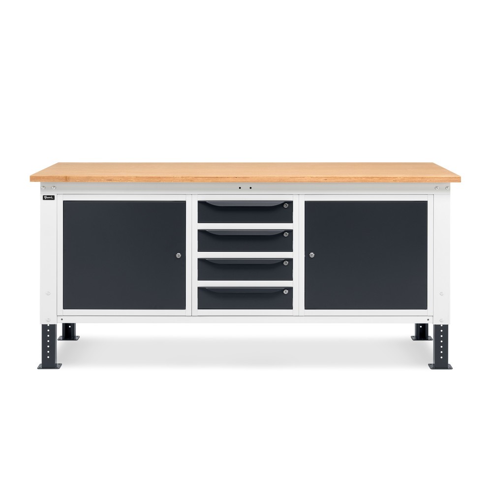 Produktabbildung Nr. 2: Établi Fami, réglable en Hauteur de construction, 4 tiroirs et 2 armoires, capacité de charge 1 000 kg, HxLxP 740-1,110 x 2 000 x 750 mm, gris clair RAL 7035 /gris anthracite RAL 7016