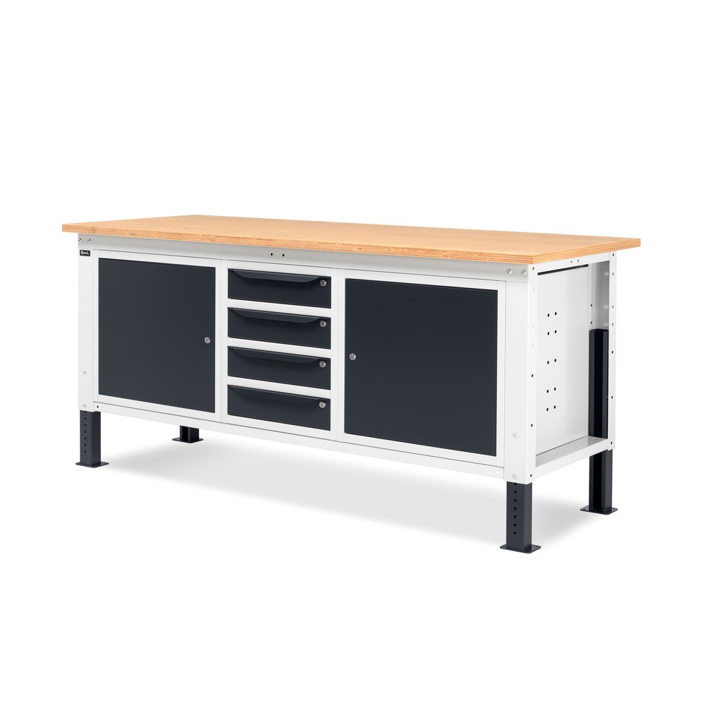 Produktabbildung Nr. 3: Établi Fami, réglable en Hauteur de construction, 4 tiroirs et 2 armoires, capacité de charge 1 000 kg, HxLxP 740-1,110 x 2 000 x 750 mm, gris clair RAL 7035 /gris anthracite RAL 7016