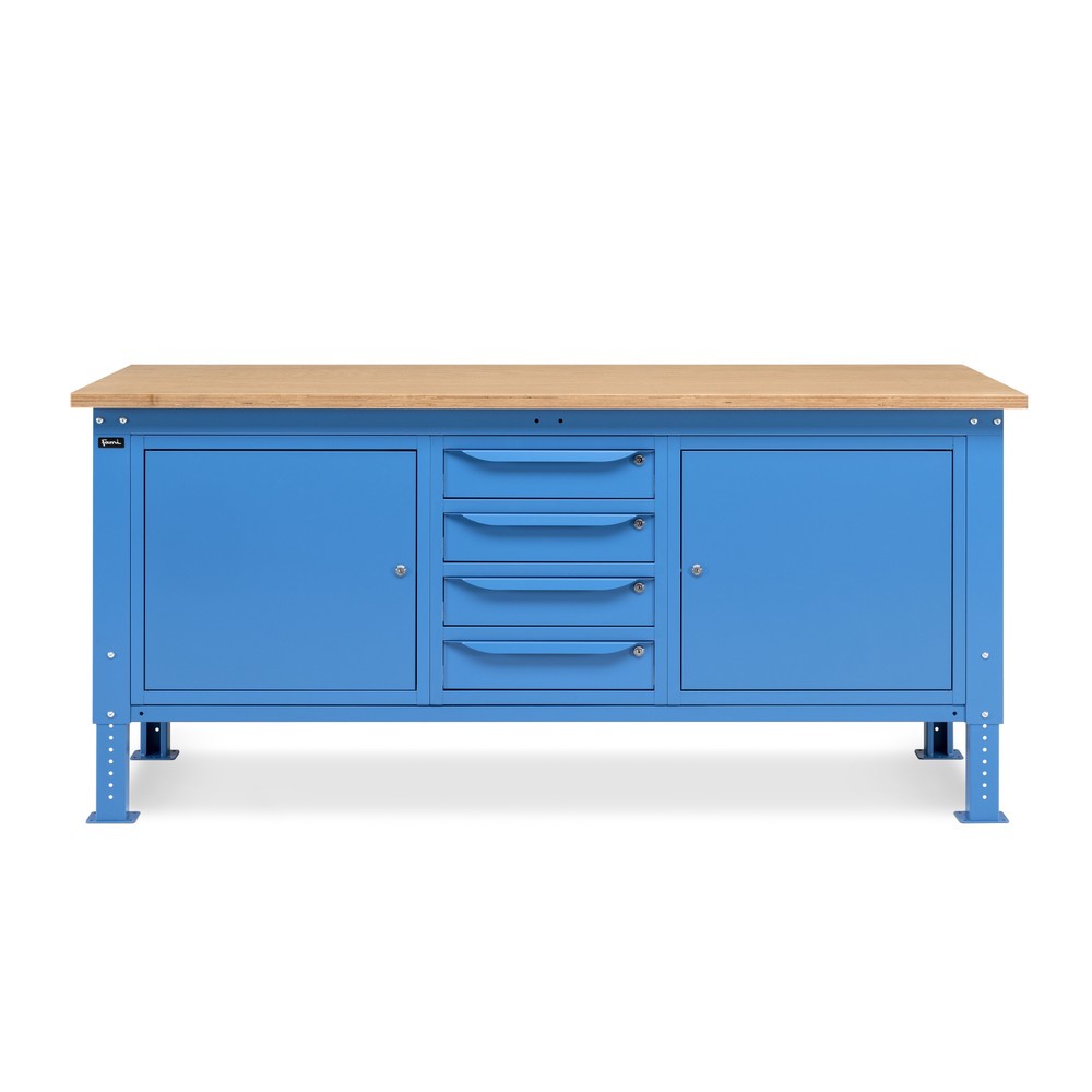 Produktabbildung Nr. 2: Établi Fami, réglable en Hauteur de construction, 4 tiroirs et 2 placards, capacité de charge 1 000 kg, HxLxP 740-1,110 x 2 000 x 750 mm, RAL 5012 bleu clair