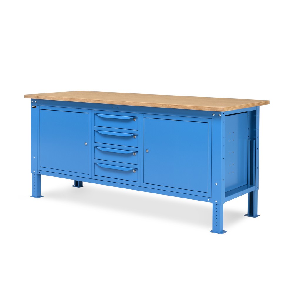 Produktabbildung Nr. 3: Établi Fami, réglable en Hauteur de construction, 4 tiroirs et 2 placards, capacité de charge 1 000 kg, HxLxP 740-1,110 x 2 000 x 750 mm, RAL 5012 bleu clair
