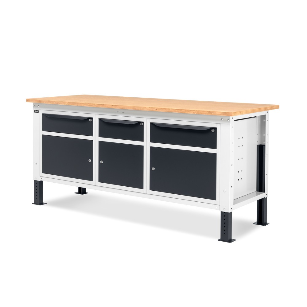 Produktabbildung Nr. 3: Établi Fami, réglable en Hauteur de construction, 3 tiroirs et 3 armoires, capacité de charge 1 000 kg, HxLxP 740-1,110 x 2 000 x 750 mm, gris clair RAL 7035 /gris anthracite RAL 7016