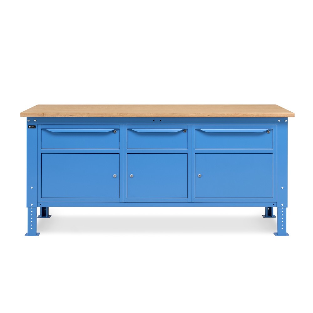 Produktabbildung Nr. 2: Établi Fami, réglable en Hauteur de construction, 3 tiroirs et 3 armoires, capacité de charge 1 000 kg, HxLxP 740-1,110 x 2 000 x 750 mm, RAL 5012 bleu clair