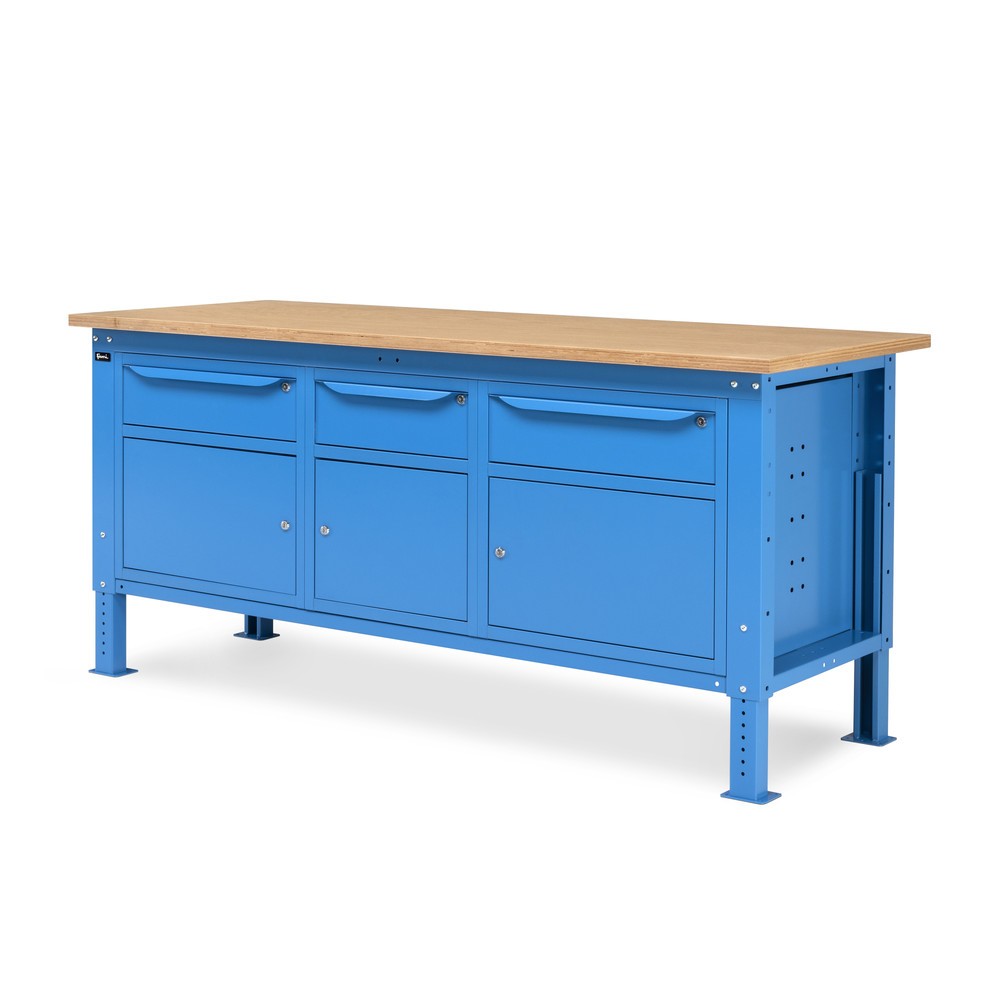 Produktabbildung Nr. 3: Établi Fami, réglable en Hauteur de construction, 3 tiroirs et 3 armoires, capacité de charge 1 000 kg, HxLxP 740-1,110 x 2 000 x 750 mm, RAL 5012 bleu clair