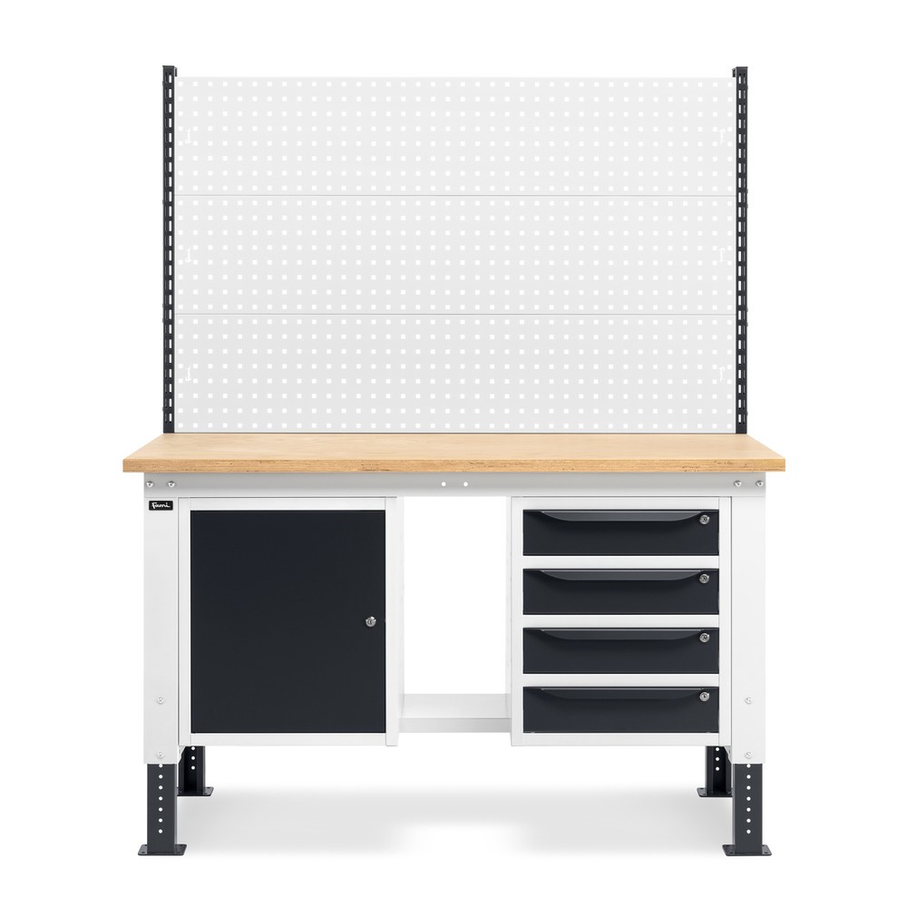Produktabbildung Nr. 3: Établi Fami, réglable en Hauteur de construction, avec Mur multifonction, 4 tiroirs (espace) et Armoire, capacité de charge 1 000 kg, HxLxP 740-1,110 x 1 500 x 750 mm, gris clair RAL 7035 /gris anthracite RAL 7016