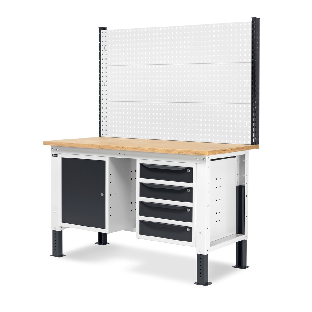Produktabbildung Nr. 4: Établi Fami, réglable en Hauteur de construction, avec Mur multifonction, 4 tiroirs (espace) et Armoire, capacité de charge 1 000 kg, HxLxP 740-1,110 x 1 500 x 750 mm, gris clair RAL 7035 /gris anthracite RAL 7016
