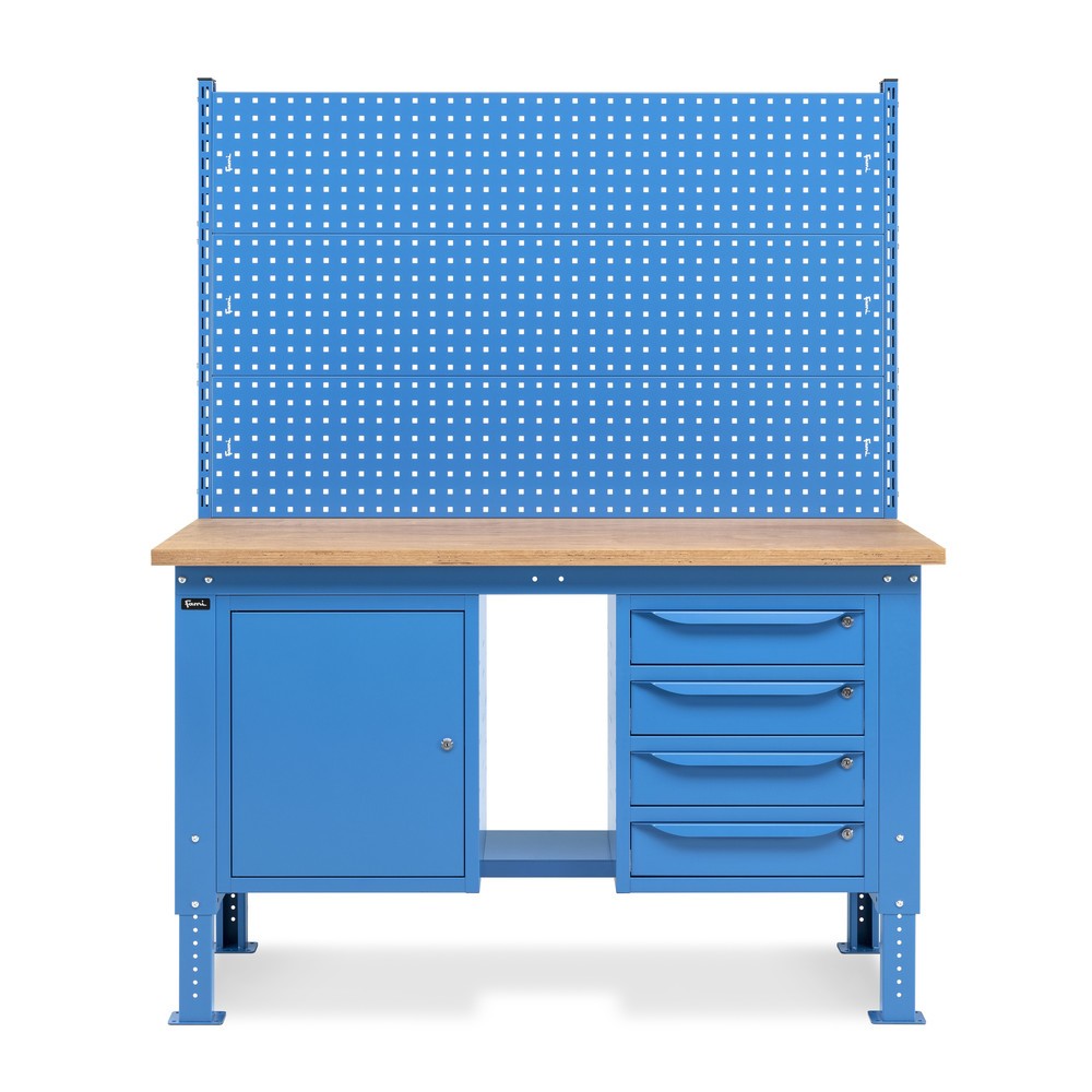 Produktabbildung Nr. 3: Établi Fami, réglable en Hauteur de construction, avec Mur multifonction, 4 tiroirs (espace) et Armoire, capacité de charge 1 000 kg, HxLxP 740-1,110 x 1 500 x 750 mm, RAL 5012 bleu clair