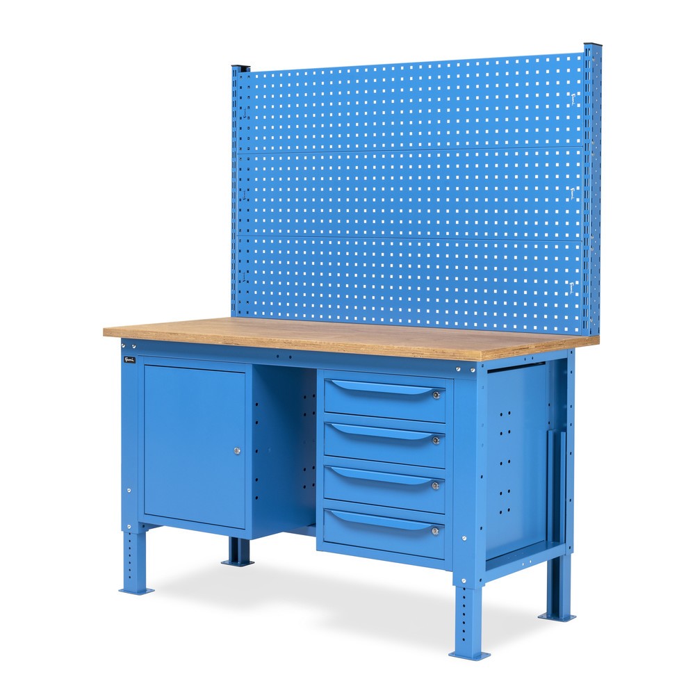 Produktabbildung Nr. 4: Établi Fami, réglable en Hauteur de construction, avec Mur multifonction, 4 tiroirs (espace) et Armoire, capacité de charge 1 000 kg, HxLxP 740-1,110 x 1 500 x 750 mm, RAL 5012 bleu clair