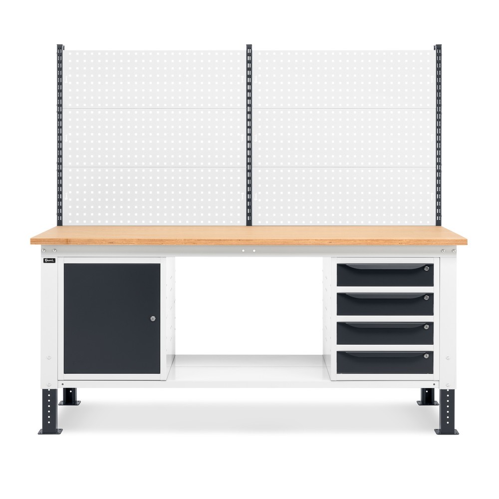 Produktabbildung Nr. 3: Établi Fami, réglable en Hauteur de construction, avec Mur multifonction, 4 tiroirs et Armoire, capacité de charge 1 000 kg, HxLxP 740-1,110 x 2 000 x 750 mm, gris clair/RAL 7016 gris anthracite RAL 7016