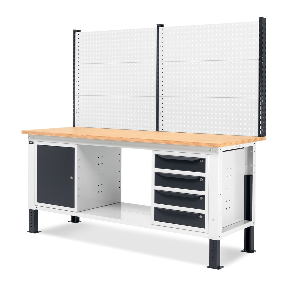 Produktabbildung Nr. 4: Établi Fami, réglable en Hauteur de construction, avec Mur multifonction, 4 tiroirs et Armoire, capacité de charge 1 000 kg, HxLxP 740-1,110 x 2 000 x 750 mm, gris clair/RAL 7016 gris anthracite RAL 7016