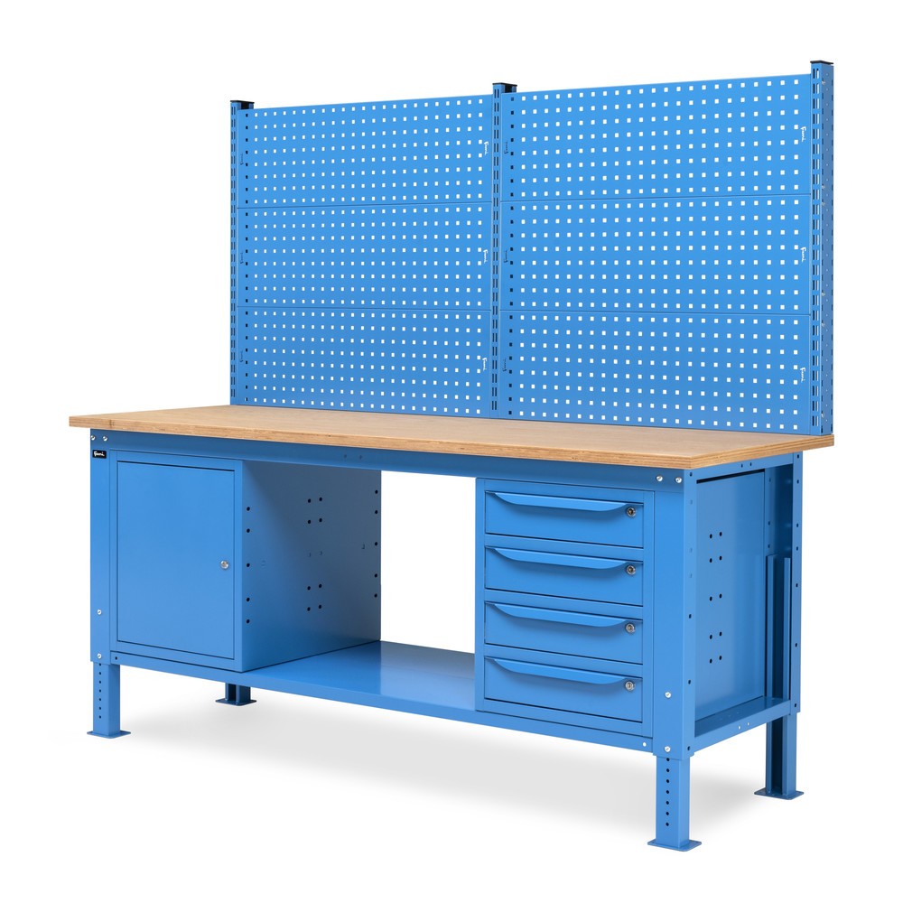 Produktabbildung Nr. 4: Établi Fami, réglable en Hauteur de construction, avec Mur multifonction, 4 tiroirs et Armoire, capacité de charge 1 000 kg, HxLxP 740-1,110 x 2 000 x 750 mm, RAL 5012 bleu clair
