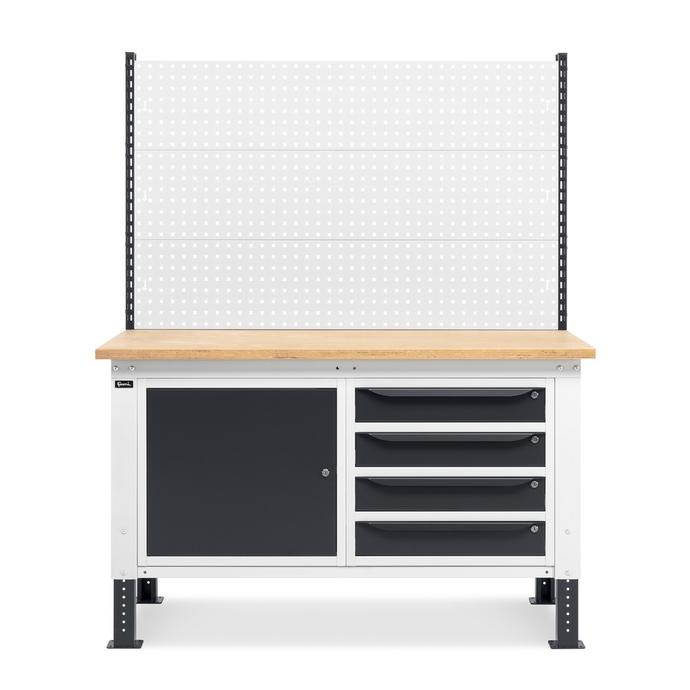 Produktabbildung Nr. 3: Établi Fami, réglable en Hauteur de construction, avec Mur multifonction, 4 tiroirs et Armoire, capacité de charge 1 000 kg, HxLxP 740-1,110 x 1 500 x 750 mm, gris clair/RAL 7016 gris anthracite RAL 7016