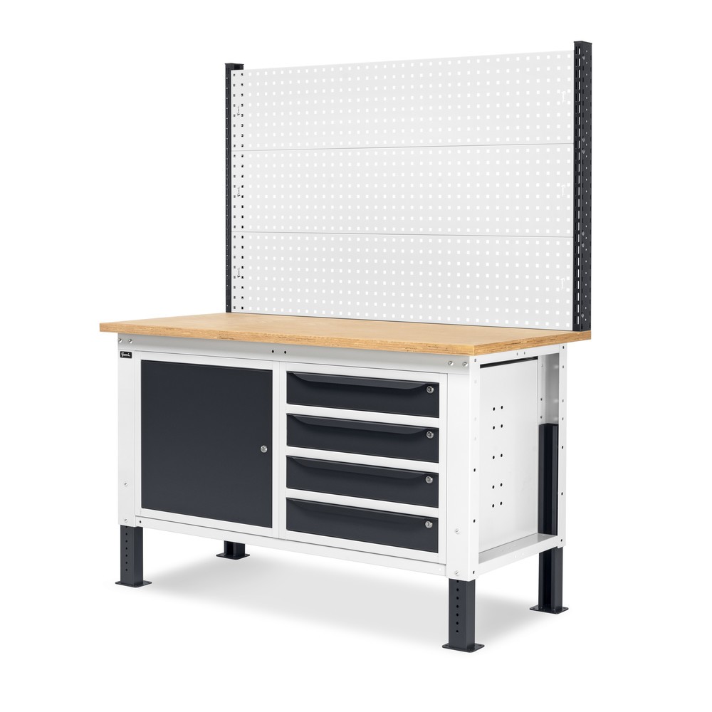Produktabbildung Nr. 4: Établi Fami, réglable en Hauteur de construction, avec Mur multifonction, 4 tiroirs et Armoire, capacité de charge 1 000 kg, HxLxP 740-1,110 x 1 500 x 750 mm, gris clair/RAL 7016 gris anthracite RAL 7016