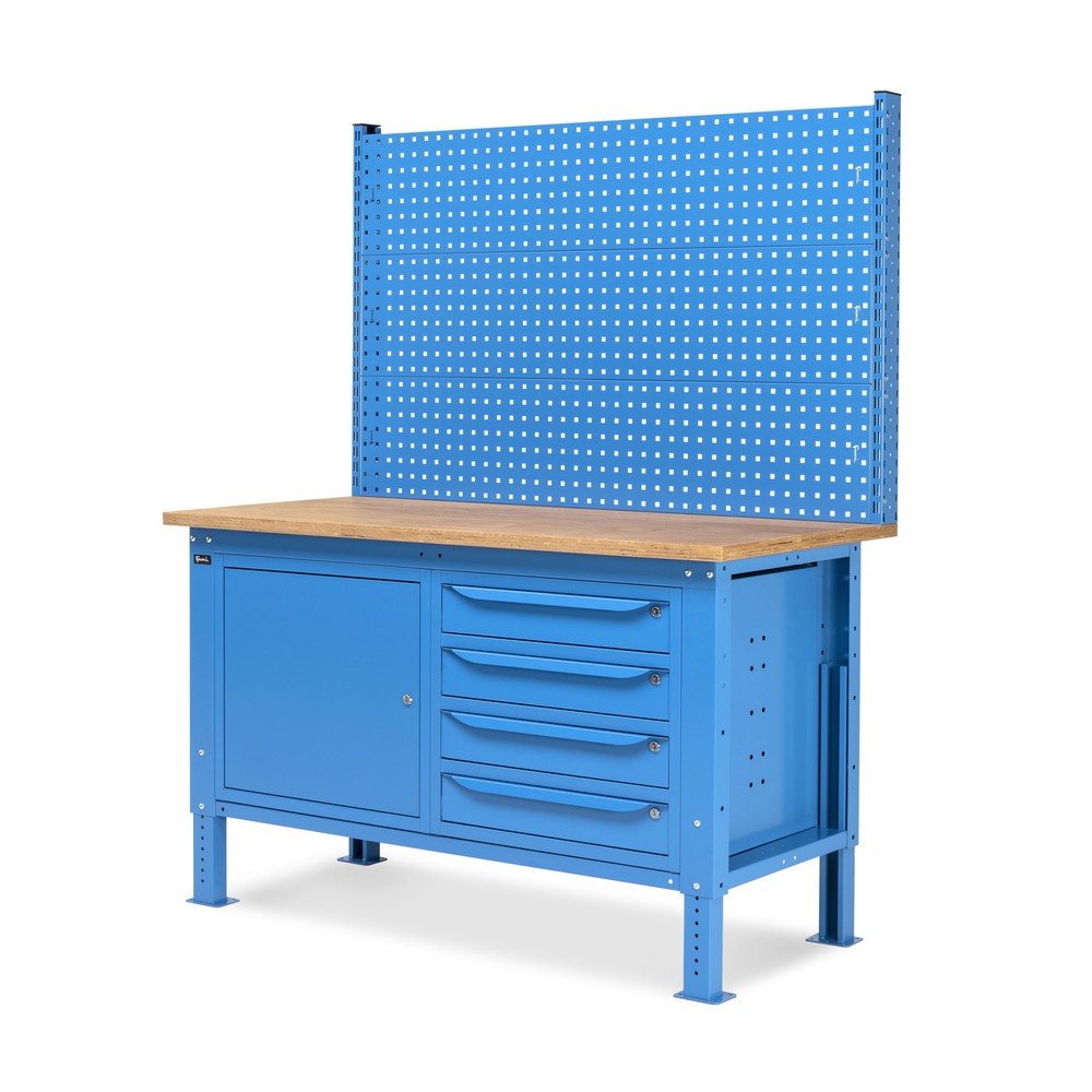 Produktabbildung Nr. 4: Établi Fami, réglable en Hauteur de construction, avec Mur multifonction, 4 tiroirs et Armoire, capacité de charge 1 000 kg, HxLxP 740-1,110 x 1 500 x 750 mm, RAL 5012 bleu clair