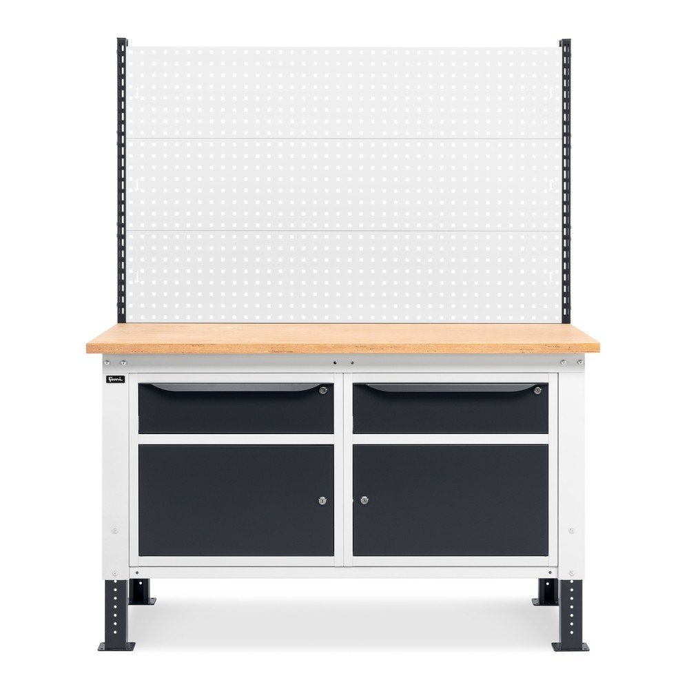Produktabbildung Nr. 3: Établi Fami, réglable en Hauteur de construction, avec Mur multifonction, 2 tiroirs et 2 armoires, capacité de charge 1 000 kg, HxLxP 740-1,110 x 1 500 x 750 mm, gris clair/RAL 7016 gris anthracite RAL 7016