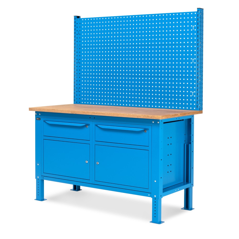 Produktabbildung Nr. 4: Établi Fami, réglable en Hauteur de construction, avec Mur multifonction, 2 tiroirs et 2 placards, capacité de charge 1 000 kg, HxLxP 740-1,110 x 1 500 x 750 mm, RAL 5012 bleu clair