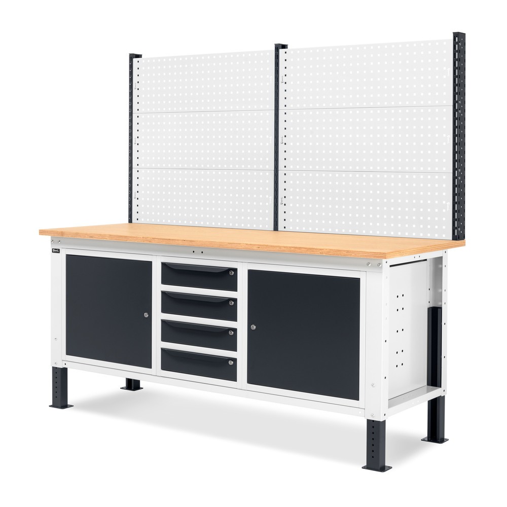 Produktabbildung Nr. 4: Établi Fami, réglable en Hauteur de construction, avec Mur multifonction, 4 tiroirs et 2 armoires, capacité de charge 1 000 kg, HxLxP 740-1,110 x 2 000 x 750 mm, gris clair/RAL 7016 gris anthracite RAL 7016