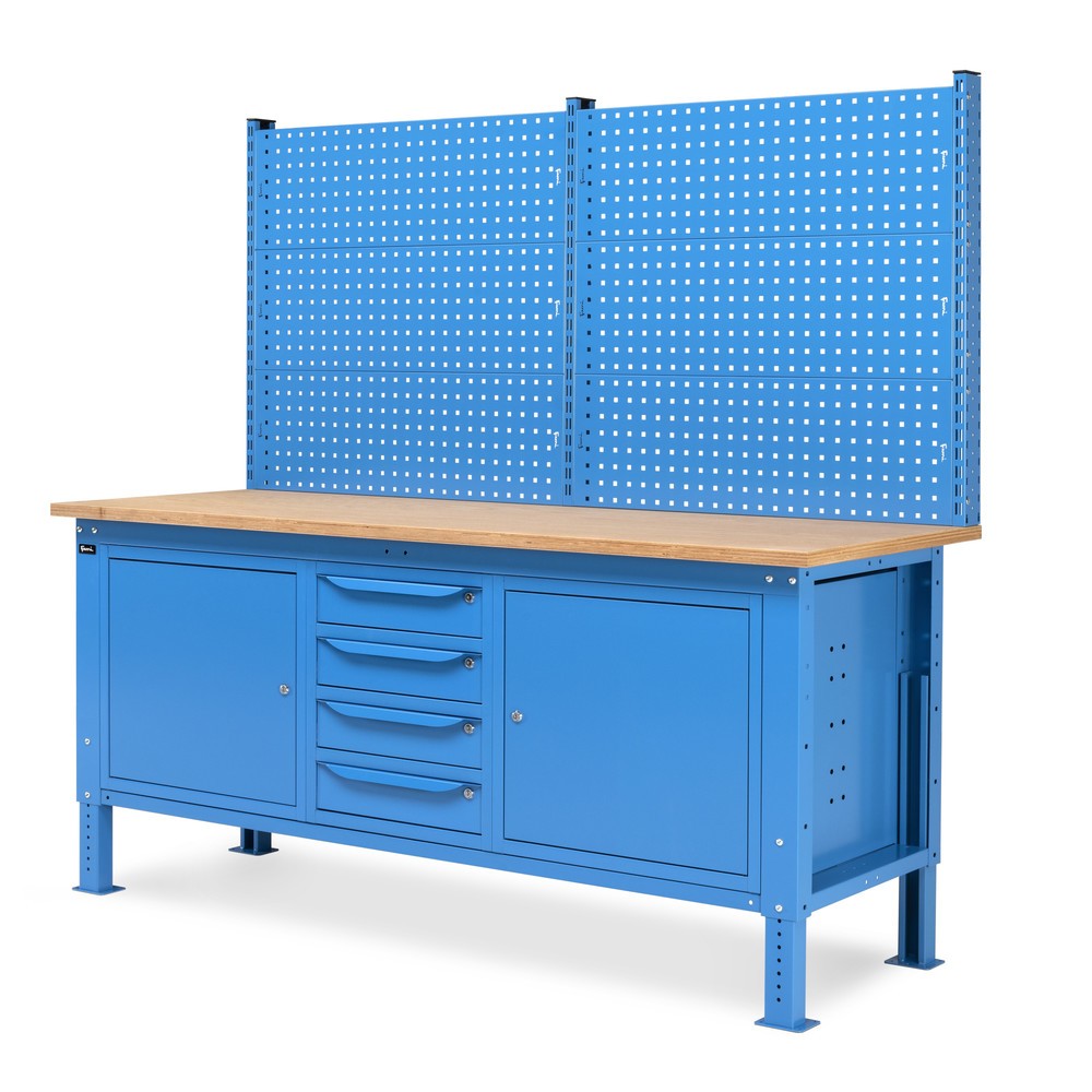 Produktabbildung Nr. 4: Établi Fami, réglable en Hauteur de construction, avec Mur multifonction, 4 tiroirs et 2 placards, capacité de charge 1 000 kg, HxLxP 740-1 110 x 2 000 x 750 mm, RAL 5012 bleu clair
