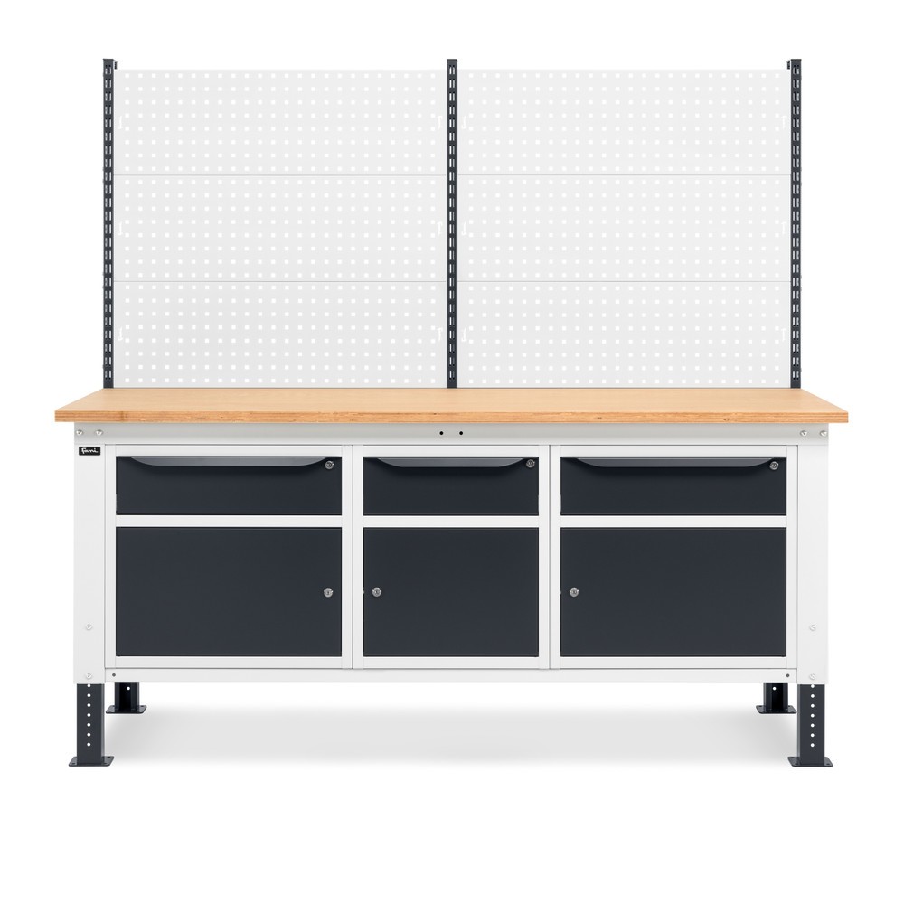 Produktabbildung Nr. 3: Établi Fami, réglable en Hauteur de construction, avec Mur multifonction, 3 tiroirs et 3 armoires, capacité de charge 1 000 kg, HxLxP 740-1,110 x 2 000 x 750 mm, RAL 7016/7035