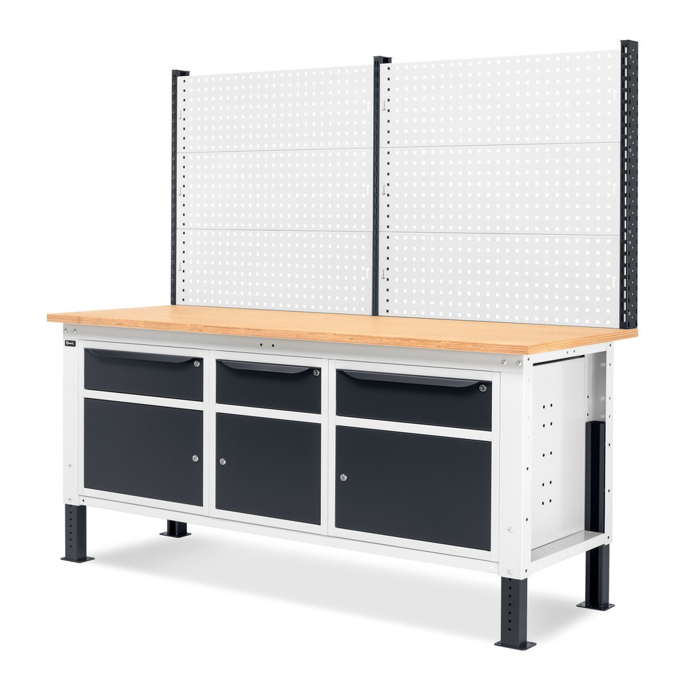 Produktabbildung Nr. 4: Établi Fami, réglable en Hauteur de construction, avec Mur multifonction, 3 tiroirs et 3 armoires, capacité de charge 1 000 kg, HxLxP 740-1,110 x 2 000 x 750 mm, RAL 7016/7035