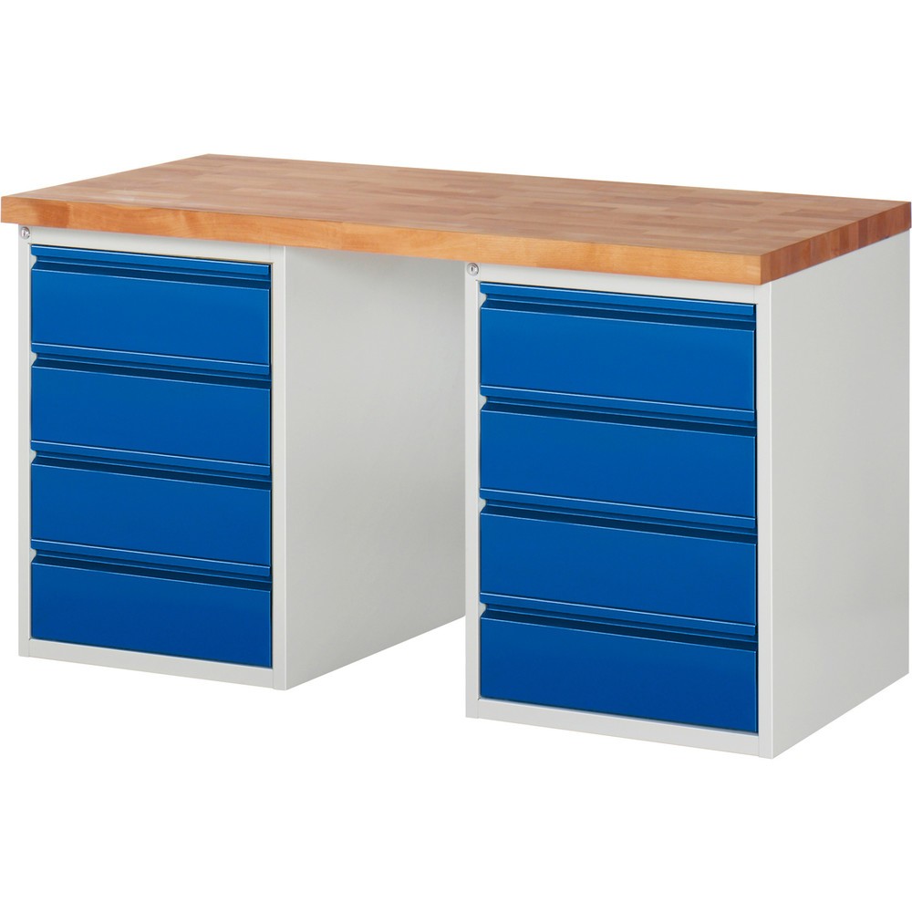 Illustration du produit: Établi Steinbock®, avec 2x 4 tiroirs, H x l x P 840 x 1 500 x 700 mm, RAL 7035/5010