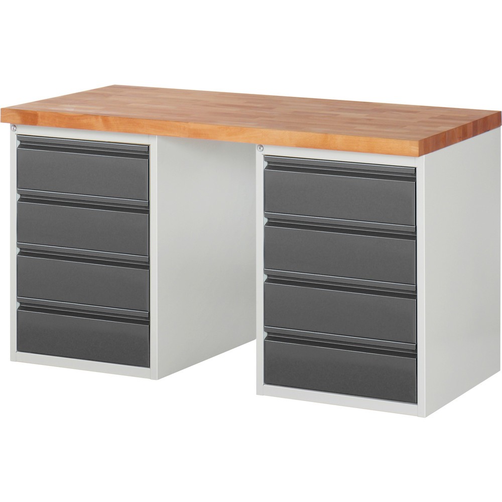Illustration du produit: Établi Steinbock®, avec 2x 4 tiroirs, H x l x P 840 x 1 500 x 700 mm, RAL 7035/7016