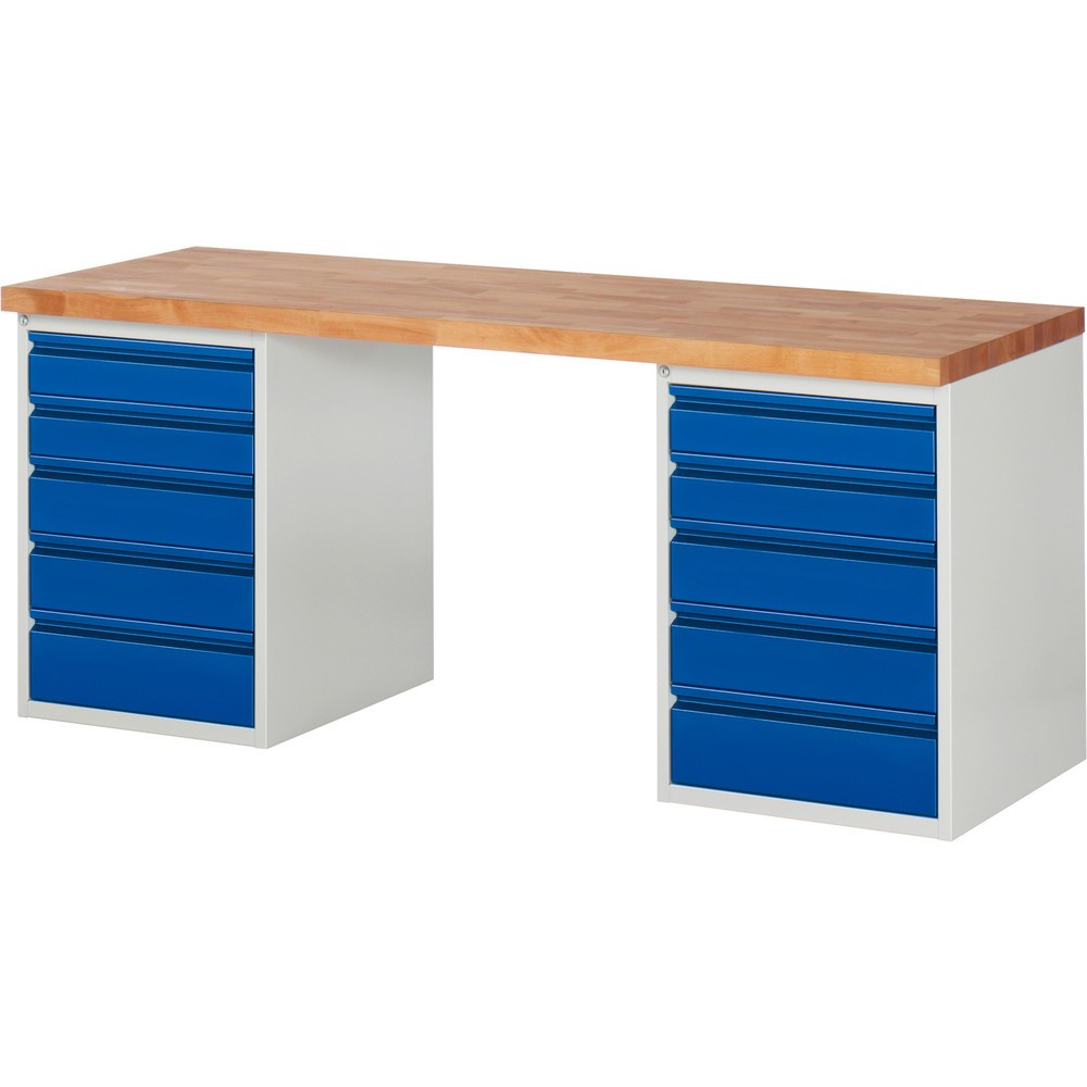 Illustration du produit: Établi Steinbock®, avec 2x 5 tiroirs, H x l x P 840 x 1 500 x 700 mm, RAL 7035/5010