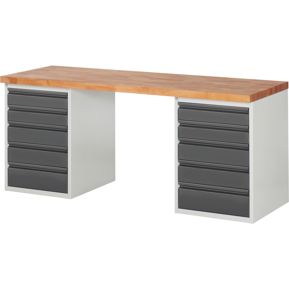 Illustration du produit: Établi Steinbock®, avec 2x 5 tiroirs, H x l x P 840 x 1 500 x 700 mm, RAL 7035/7016