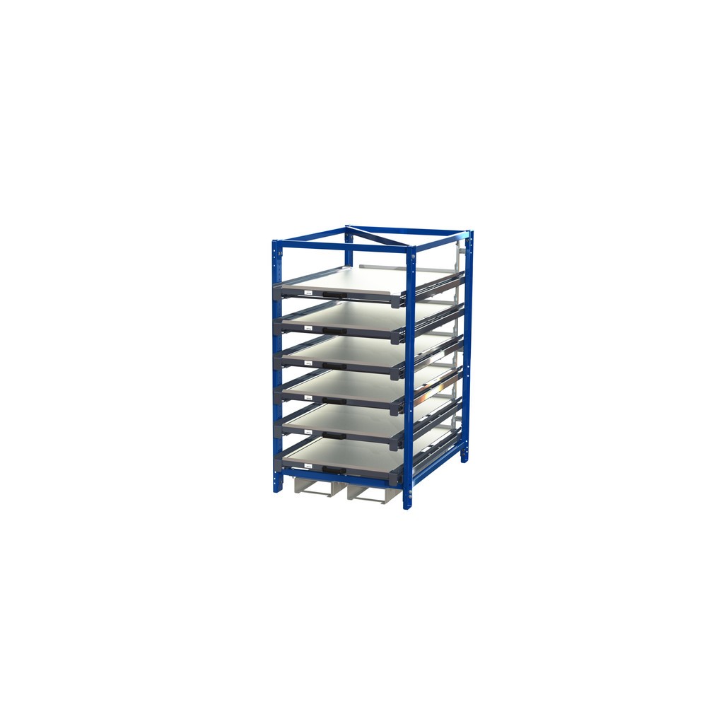 Produktabbildung Nr. 1: Étagère coulissante compacte à 6 tiroirs, charge par tablette 150 kg, hauteur 1 700 mm, avec entrées de fourche
