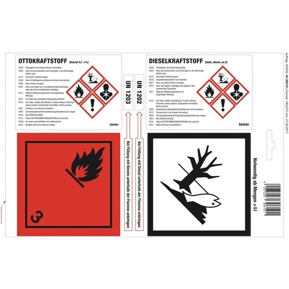 Illustration du produit: Étiquette autocollante pour longueur 275 mm largeur 182 mm carburant essence/gas