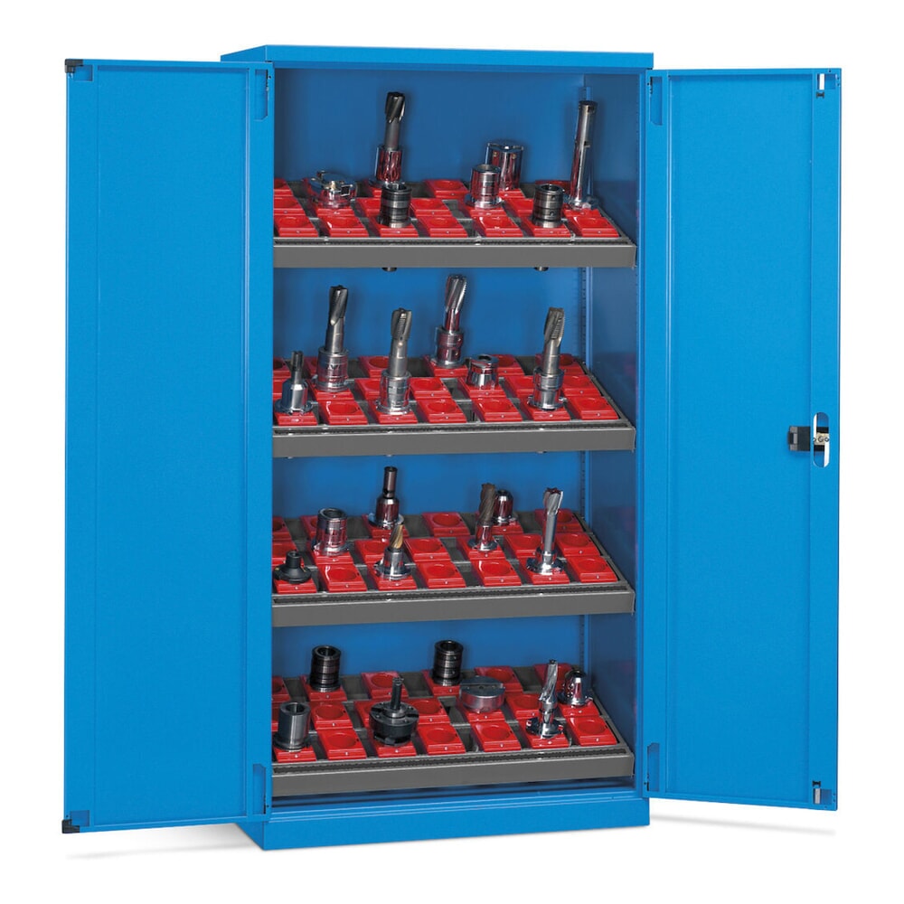 N° de l'image du produit 2 : Fami PERFOM Armoire à outils CNC, 4 tablettes, HxlxP 2 000 x 1 023 x 726 mm, 60 supports d’outils HSK A63-B80, bleu clair