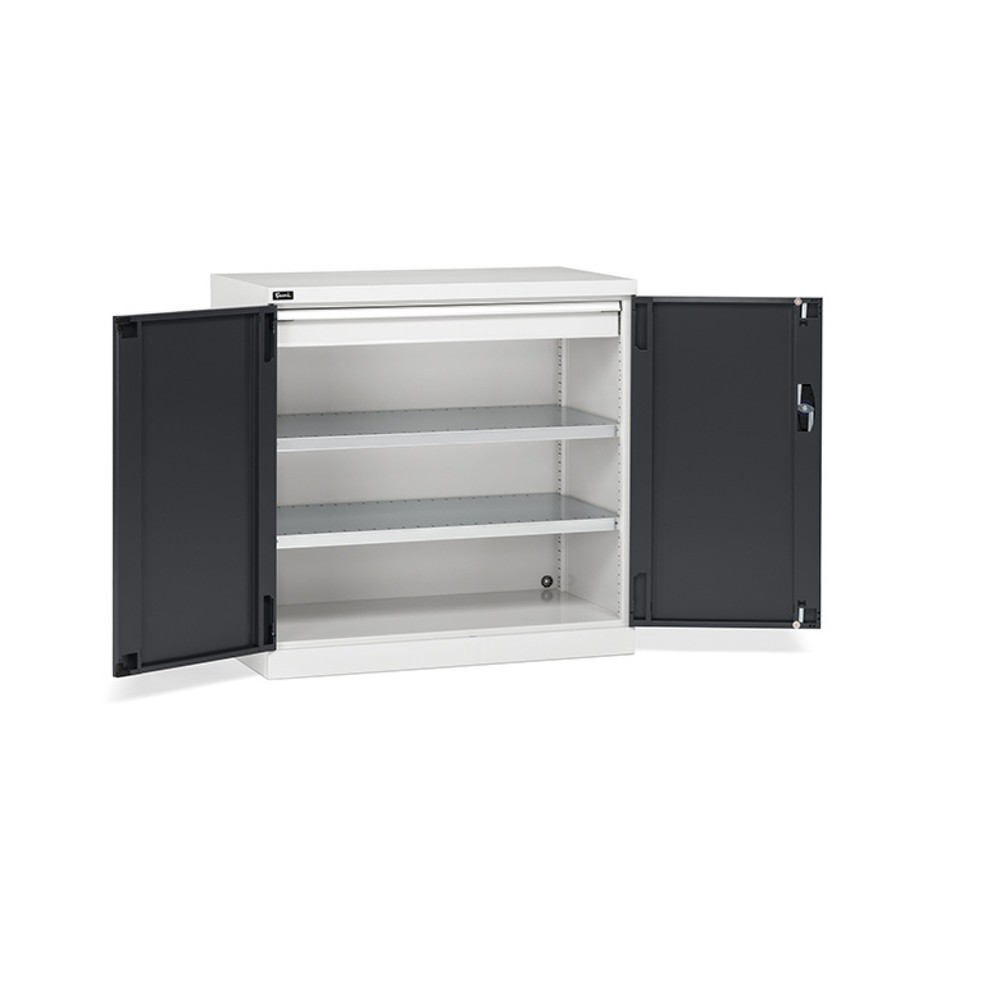 Illustration du produit: Fami PERFOM Armoire à portes battantes, 1 tiroir, 3 tablettes, HxlxP 1 000 x 1 023 x 555 mm, gris clair, anthracite