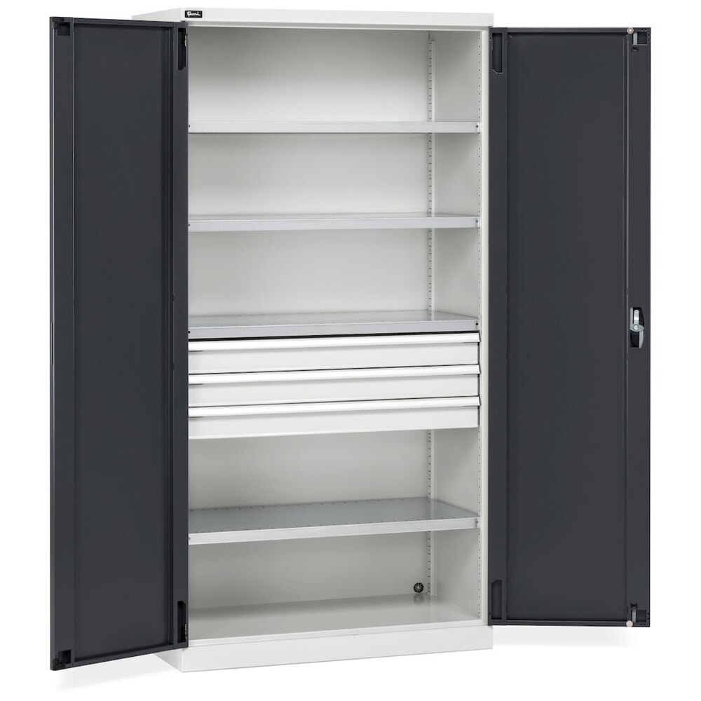 Produktabbildung Nr. 2: Fami PERFOM Armoire à portes battantes, 3 tiroirs, 4 tablettes, HxlxP 2 000 x 1 023 x 726 mm, gris clair, anthracite