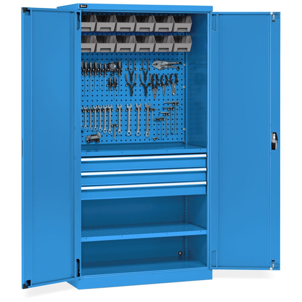 Produktabbildung Nr. 11: Fami PERFOM Armoire d'atelier, 3 tiroirs, plaques perforées, bacs à bec, HxlxP 2 000 x 1 023 x 726 mm, bleu clair