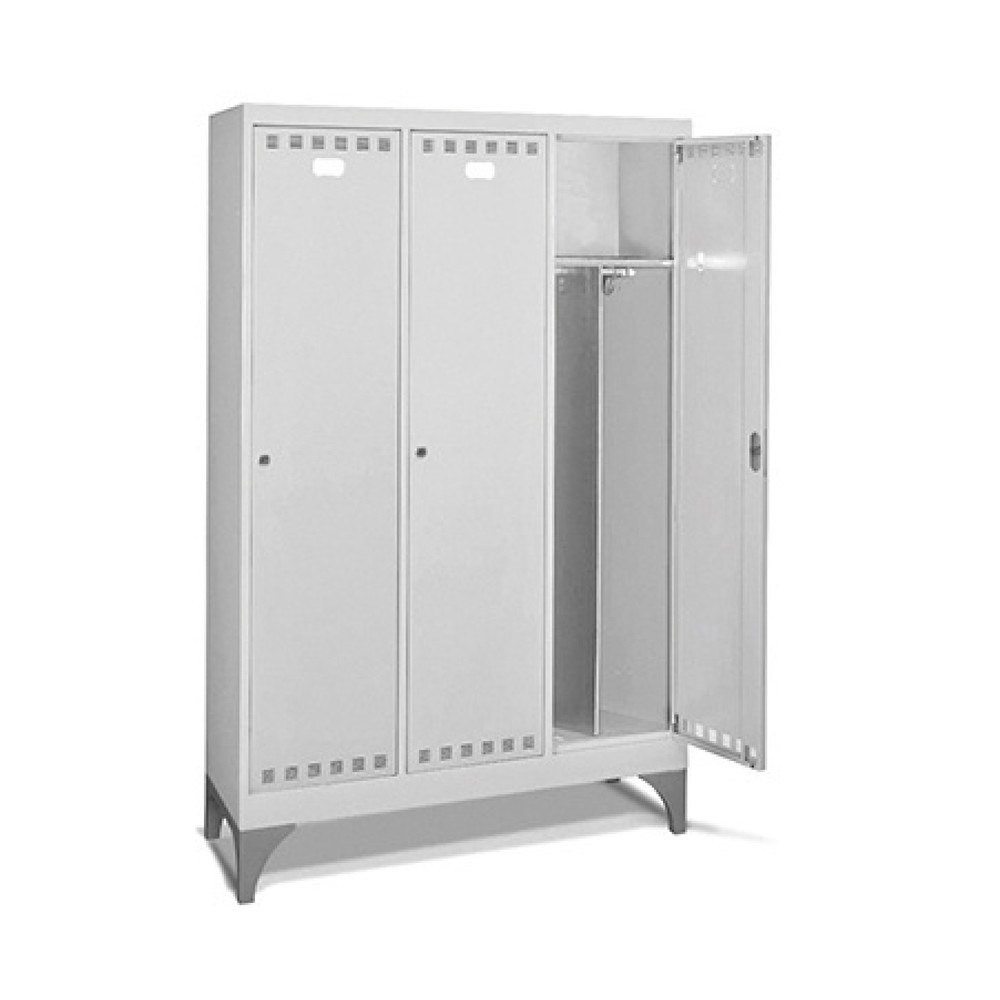 Produktabbildung: Fami PERFOM Metall-Doppelspind mit Füssen, 3 Fächern, HxBxT 1.950 x 1.195 x 502 mm, lichtgrau