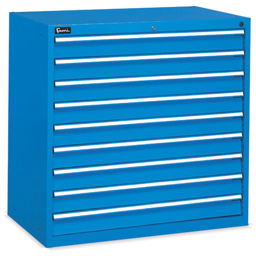 Produktabbildung Nr. 2: Fami Schubladenschrank Flexa Key Comfort, Schubladen 9x100 mm, HxBxT 1.000 x 1.023 x 600 mm, RAL 5012 lichtblau