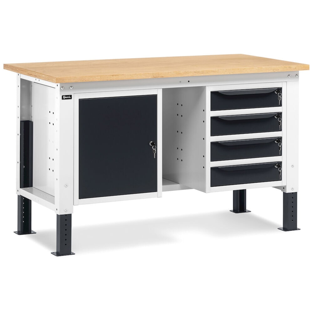 Produktabbildung Nr. 8: Fami Werkbank, höhenverstellbar, 4 Schubladen (Lücke) u. 1 Schrank, TK 1.000 kg, HxBxT 740-1.110 x 1.500 x 750 mm, RAL 7035 lichtgrau / RAL 7016 anthrazitgrau