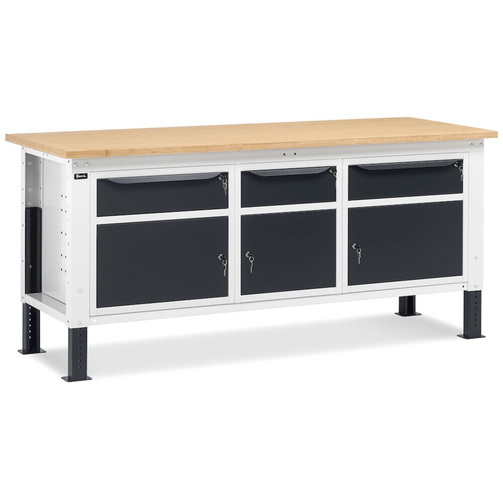 Produktabbildung Nr. 8: Fami Werkbank, höhenverstellbar, 3 Schubladen u. 3 Schränke, TK 1.000 kg, HxBxT 740-1.110 x 2.000 x 750 mm, RAL 7035 lichtgrau / RAL 7016 anthrazitgrau