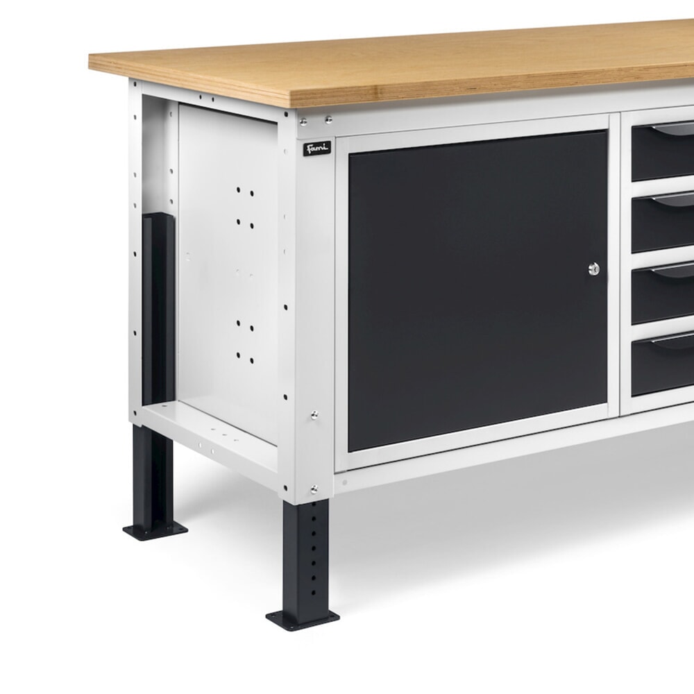 Produktabbildung Nr. 9: Fami Werkbank, höhenverstellbar, 4 Schubladen u. 1 Schrank, TK 1.000 kg, HxBxT 740-1.110 x 1.500 x 750 mm, RAL 7035 lichtgrau / RAL 7016 anthrazitgrau