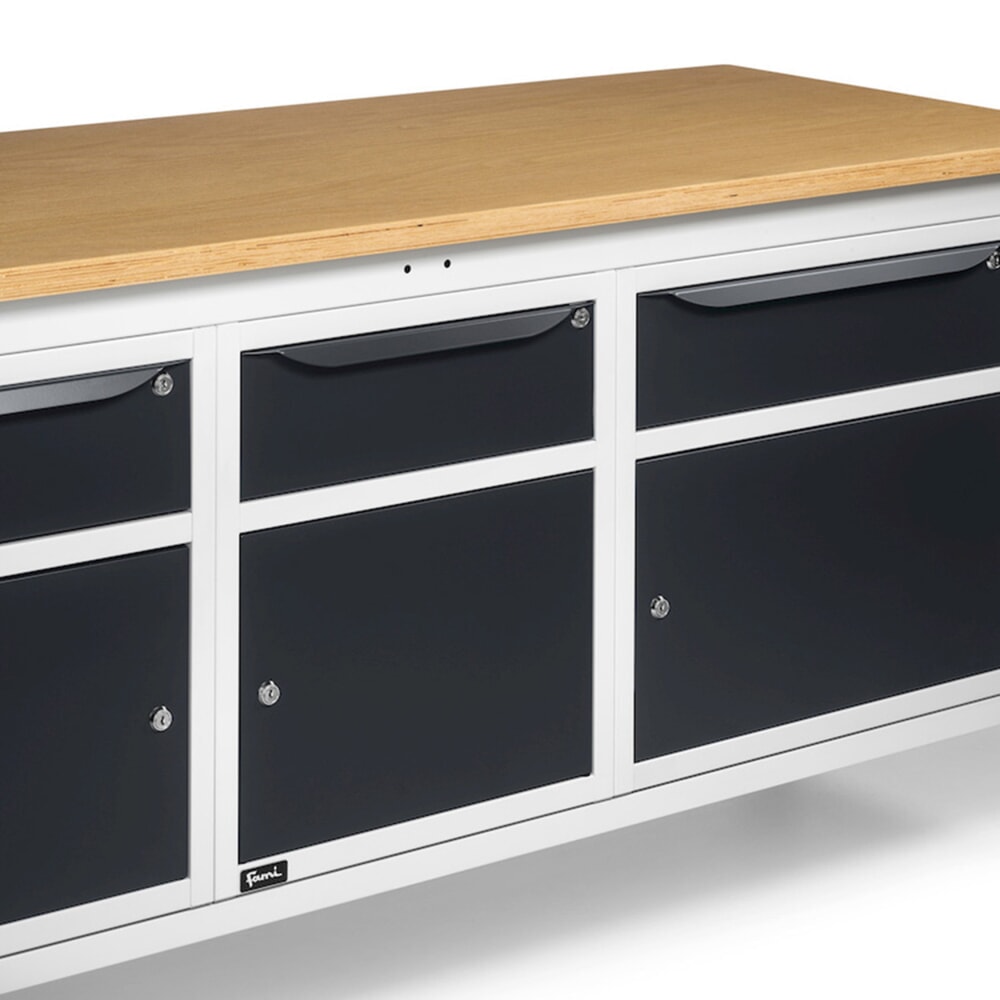 Produktabbildung Nr. 9: Fami Werkbank, höhenverstellbar, 3 Schubladen u. 3 Schränke, TK 1.000 kg, HxBxT 740-1.110 x 2.000 x 750 mm, RAL 7035 lichtgrau / RAL 7016 anthrazitgrau